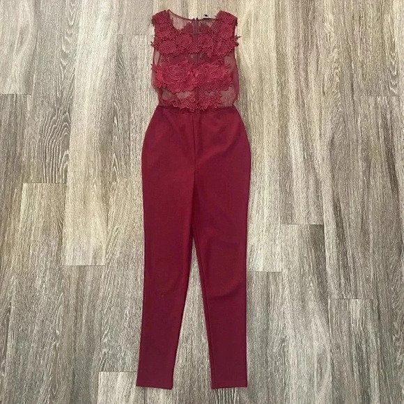 Womens Iris Burgundy Lace Top Jumpsuit - S - Picture 1 of 10